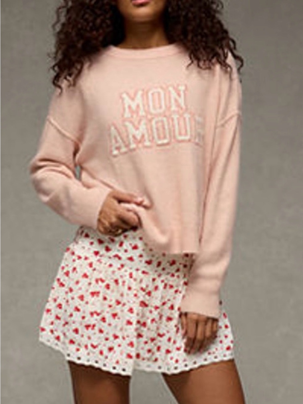 American Eagle Outfitters Pink 'Mon Amour' Crewneck Sweater